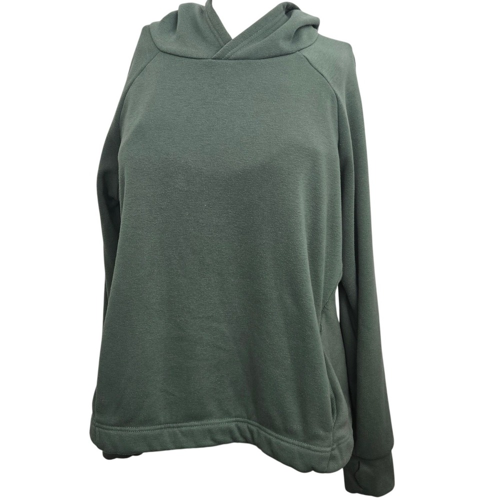 BCBGMAXAZRIA Active Hoodie Women's XL Sage Green Crossover Split Back Thumbholes